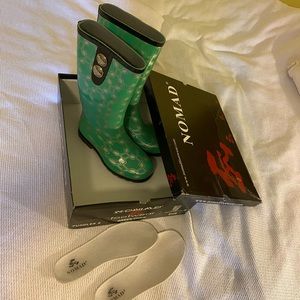 Teal rain boots